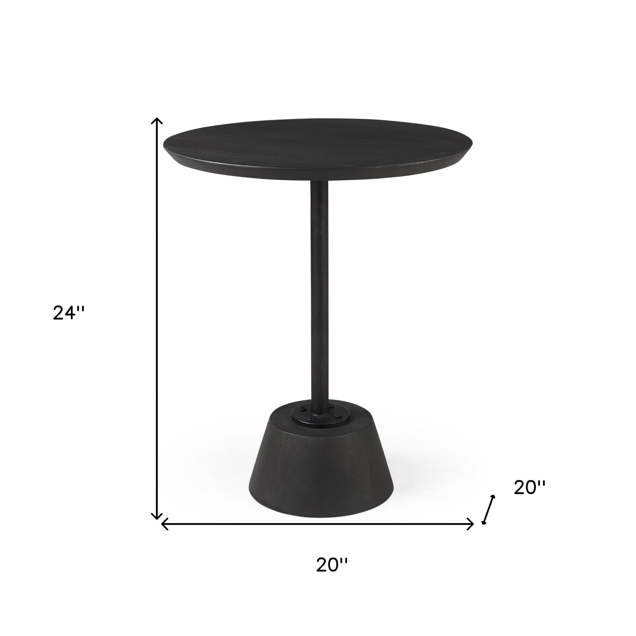 24" Black Solid and Manufactured Wood Round End Table