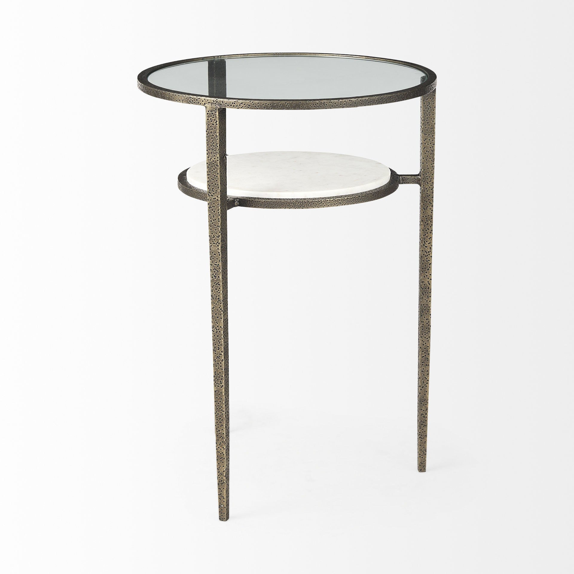 23" Bronze And Clear Glass Round End Table With Shelf