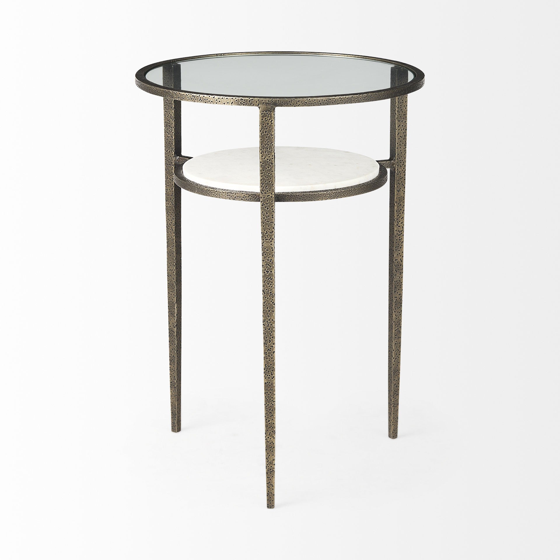 23" Bronze And Clear Glass Round End Table With Shelf