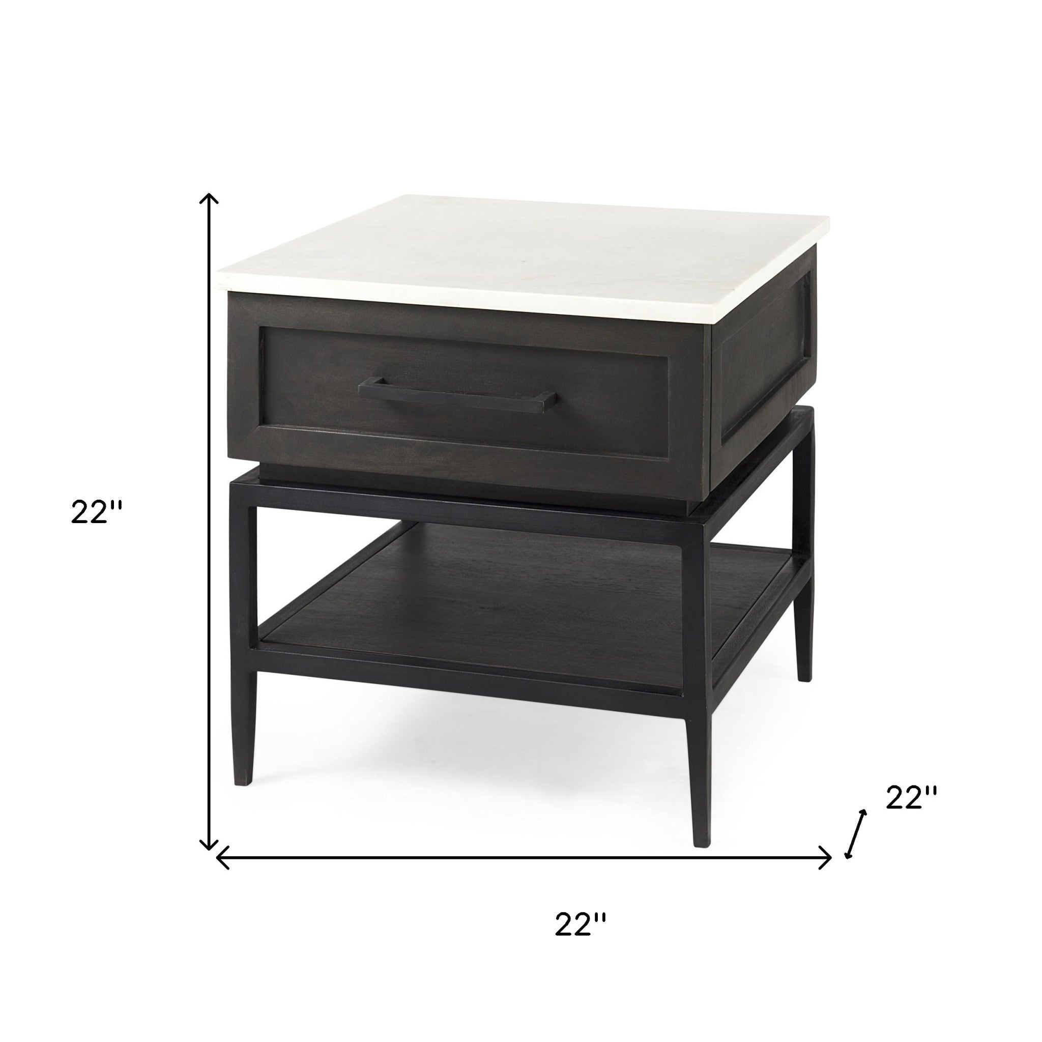 22" Black And White Marble Square End Table