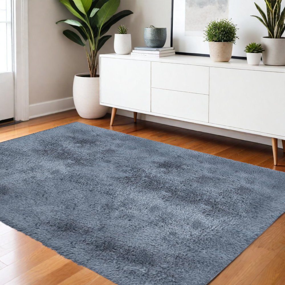 4' X 5' Gray Shag Power Loom Non Skid Area Rug