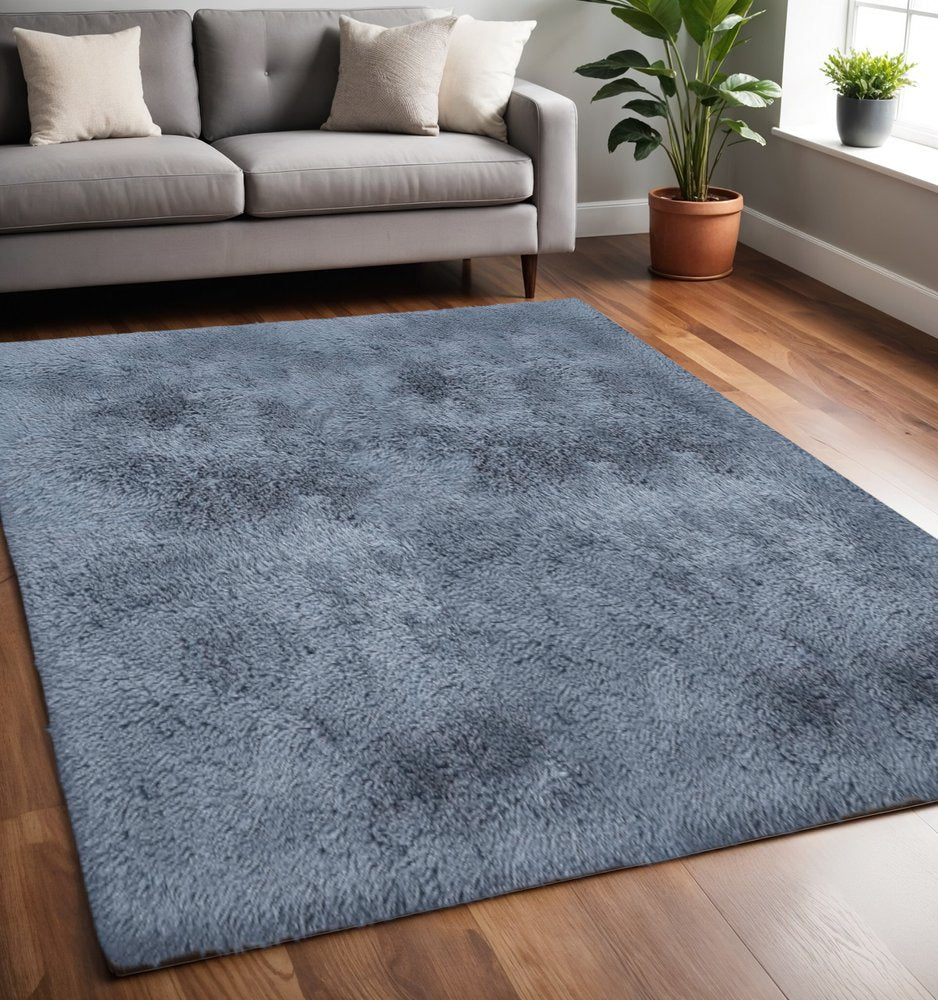 4' X 5' Gray Shag Power Loom Non Skid Area Rug