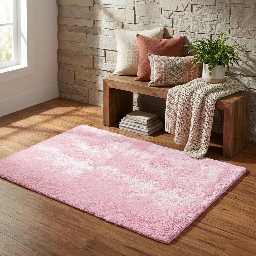 4' X 5' Pink Shag Power Loom Area Rug