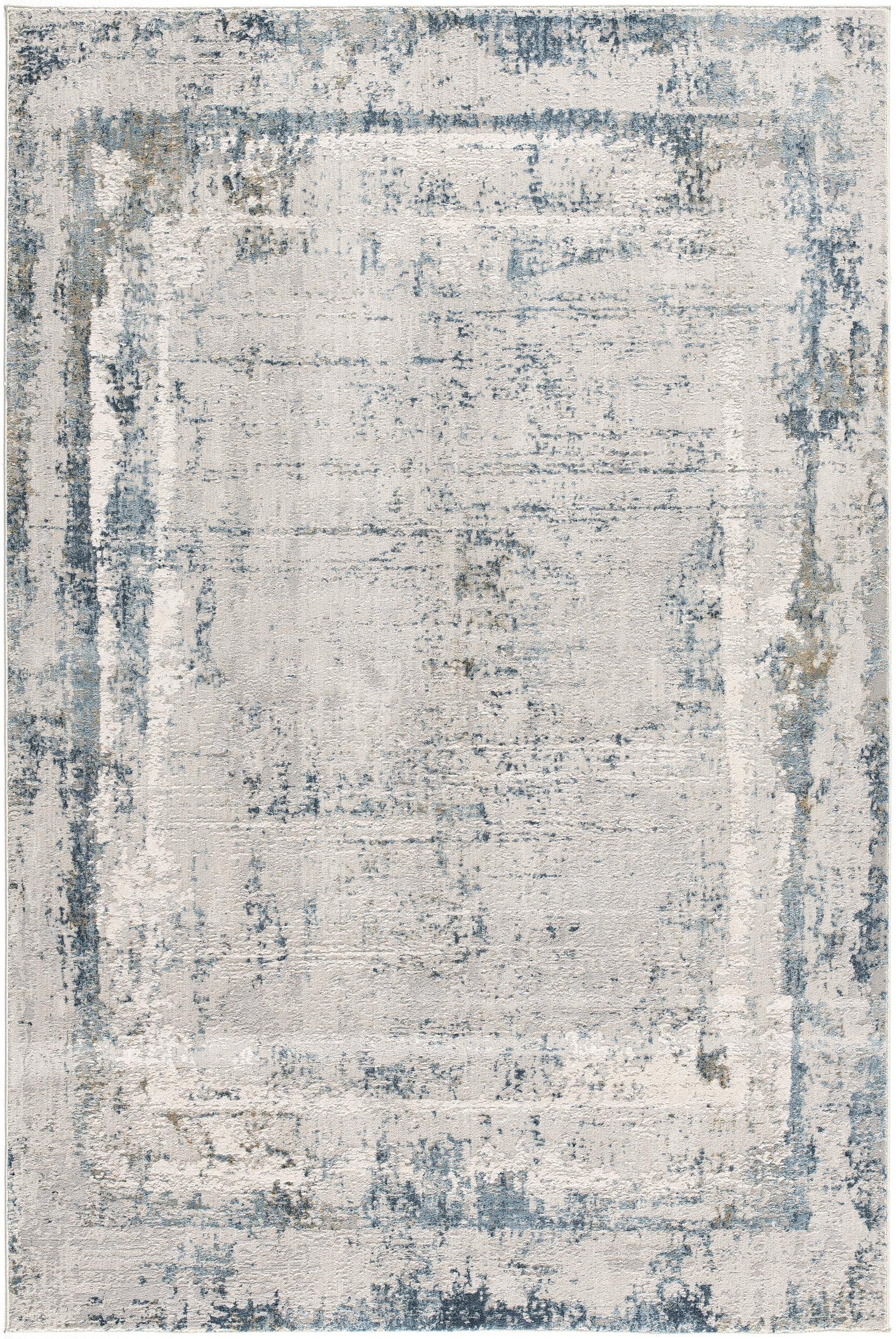 4’ X 6’ Ivory And Blue Abstract Distressed Area Rug