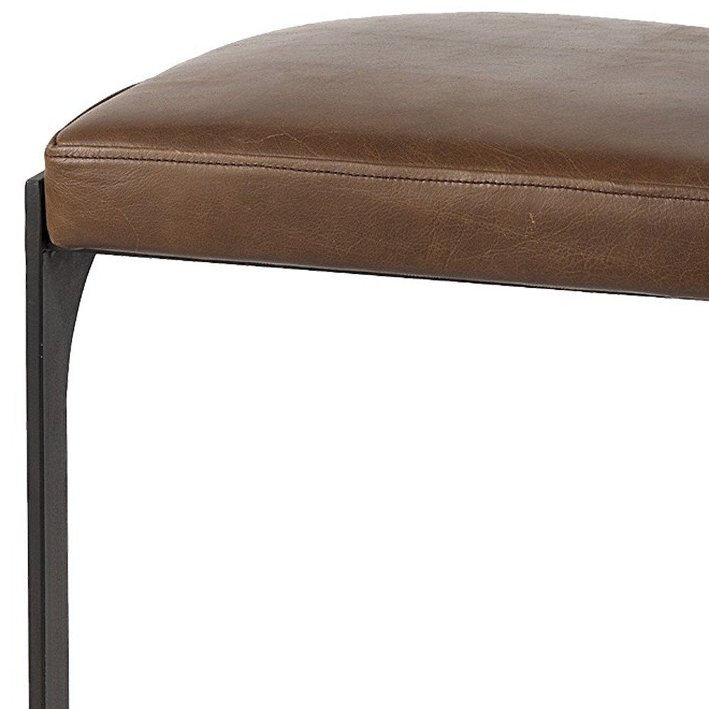 29" Brown And Black Leather And Genuine Leather And Metal Backless Counter Height Bar Chair
