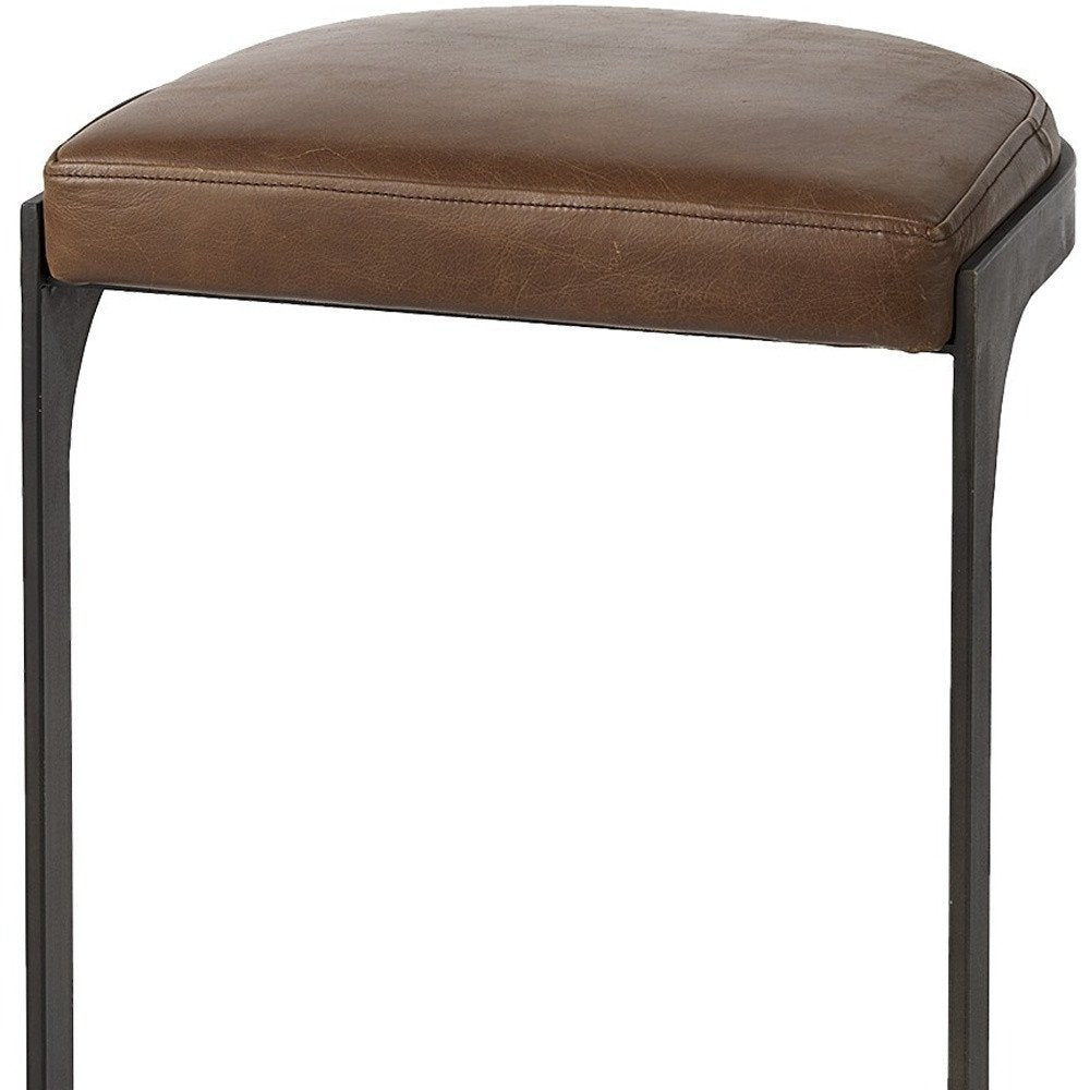 29" Brown And Black Leather And Genuine Leather And Metal Backless Counter Height Bar Chair