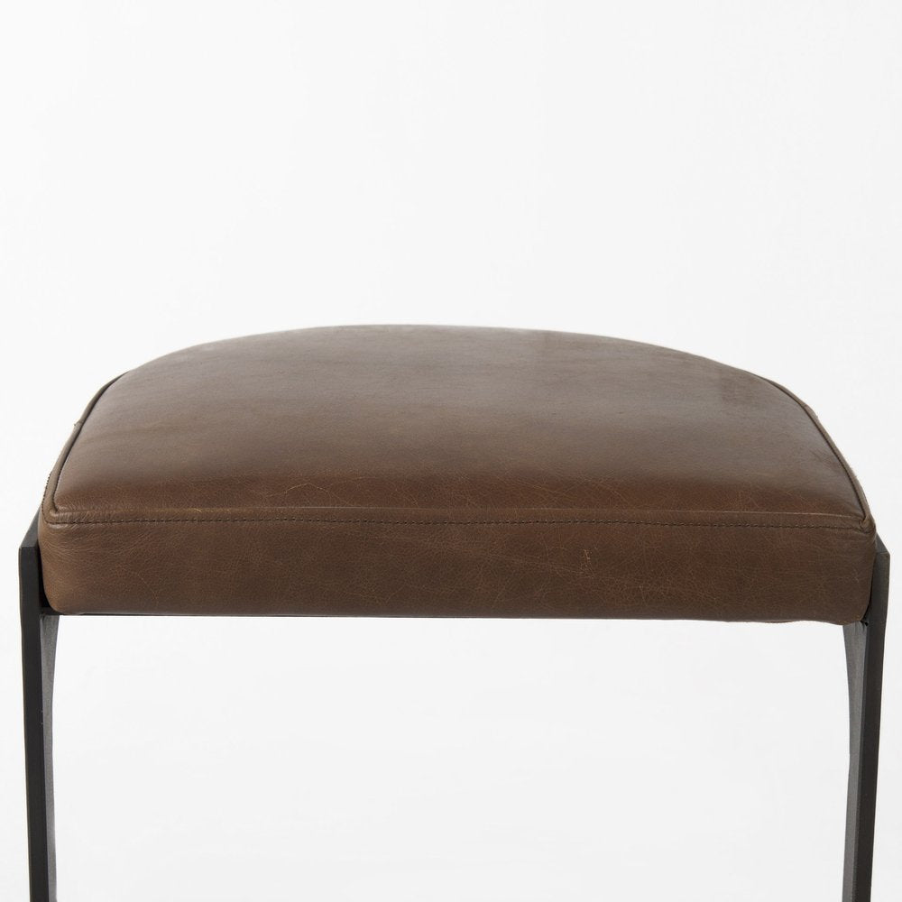 29" Brown And Black Leather And Genuine Leather And Metal Backless Counter Height Bar Chair