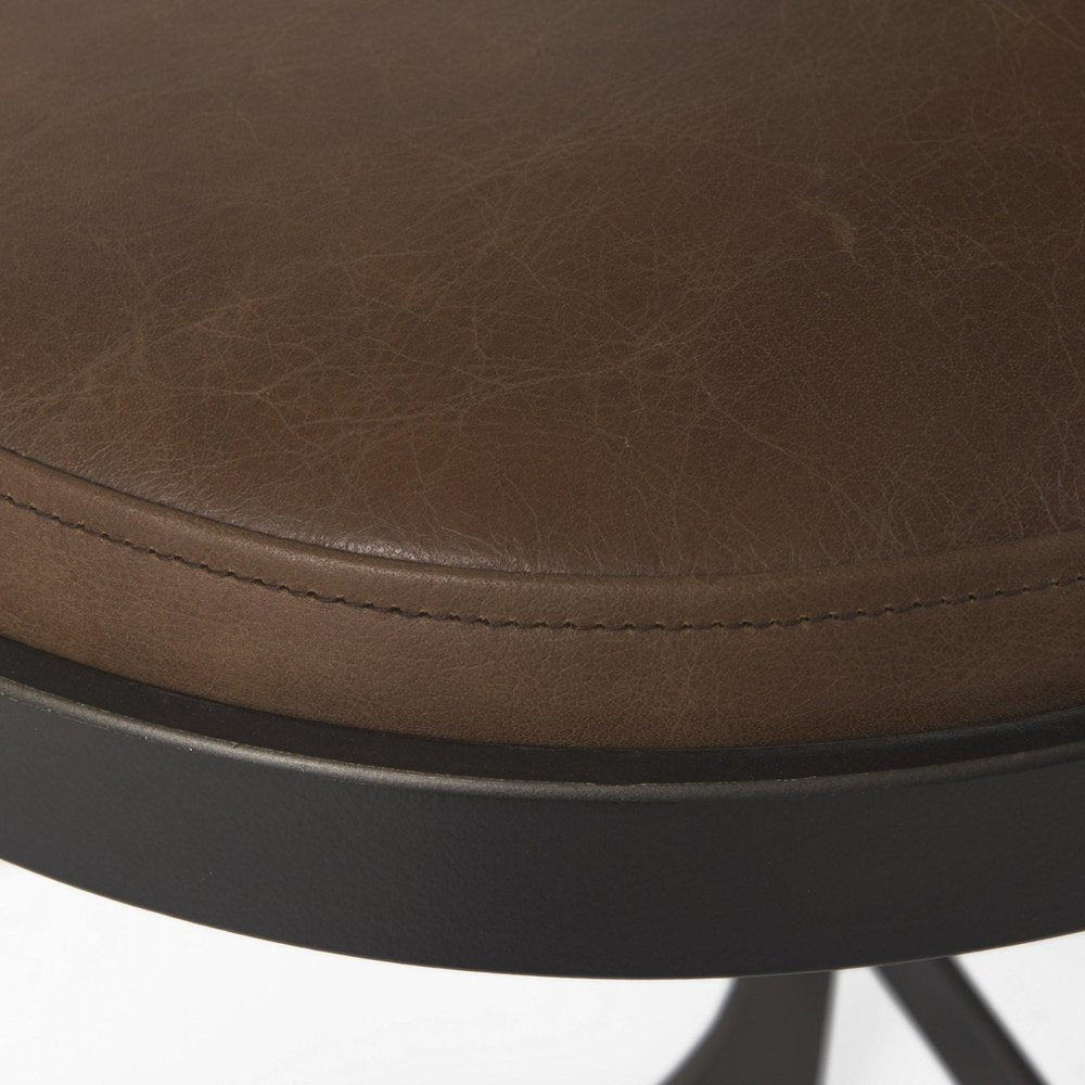 29" Brown And Black Leather And Genuine Leather And Metal Backless Counter Height Bar Chair
