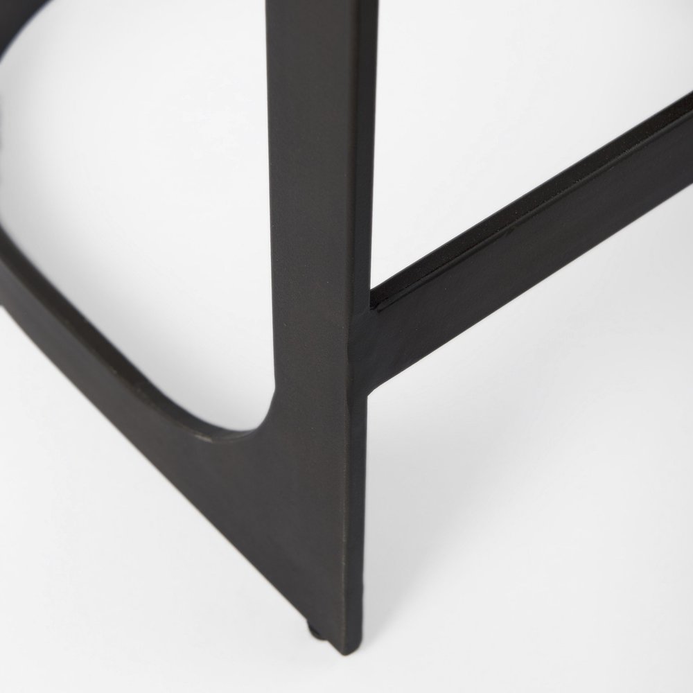 29" Brown And Black Leather And Genuine Leather And Metal Backless Counter Height Bar Chair