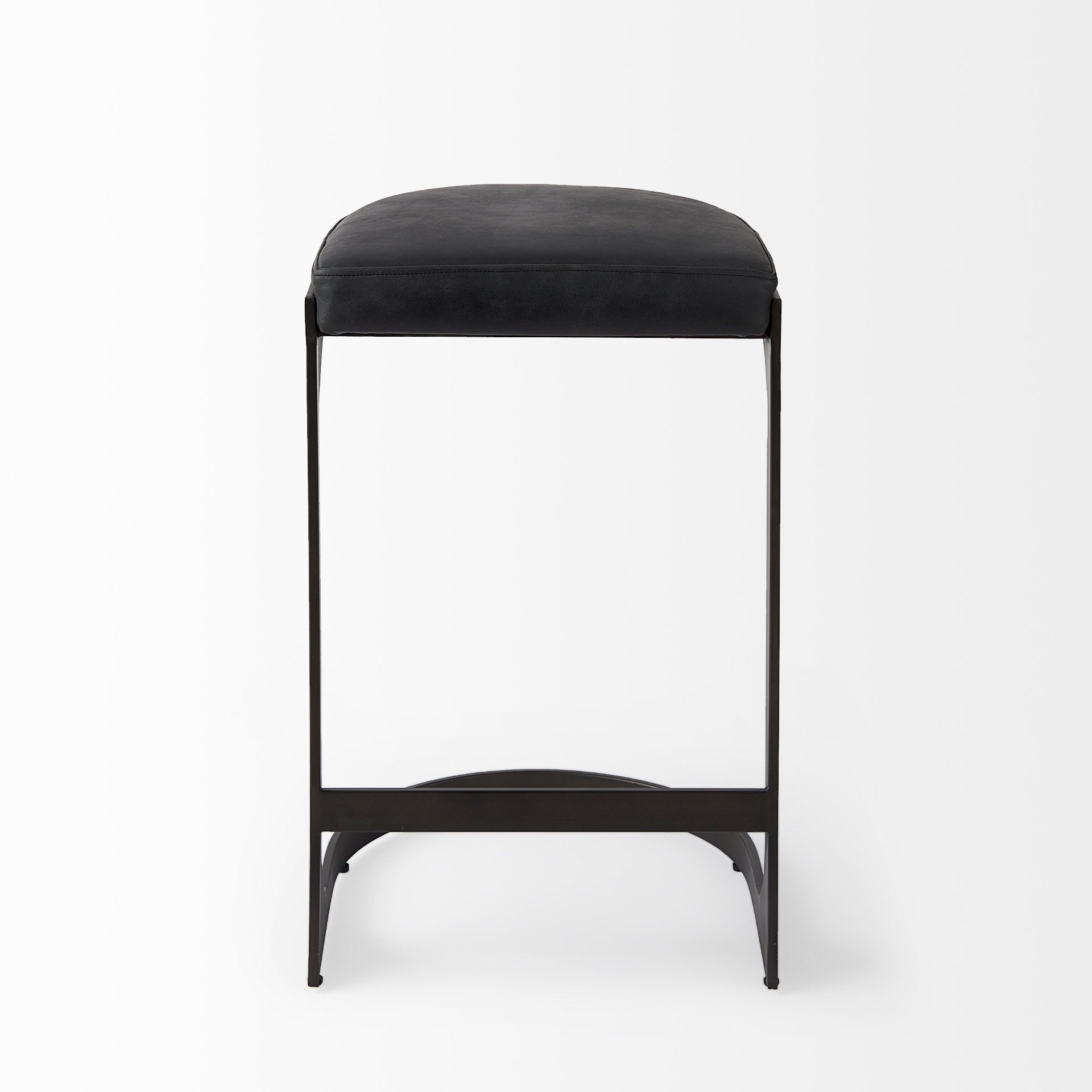 29" Black Faux Leather And Genuine Leather And Metal Backless Counter Height Bar Chair