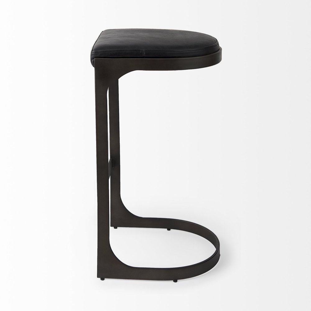 35" Black Leather and Metal Backless Bar Chair