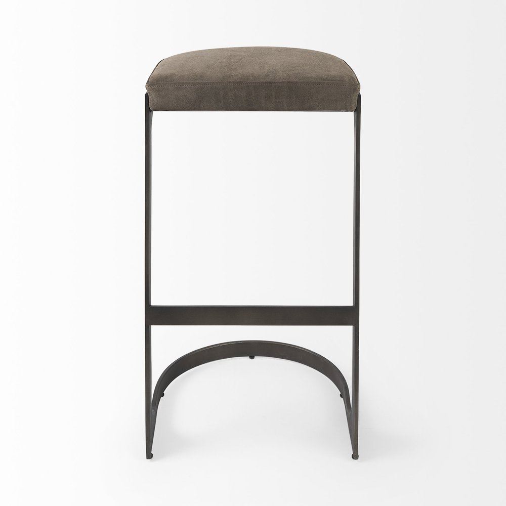 29" Black Leather and Metal Backless Bar Chair