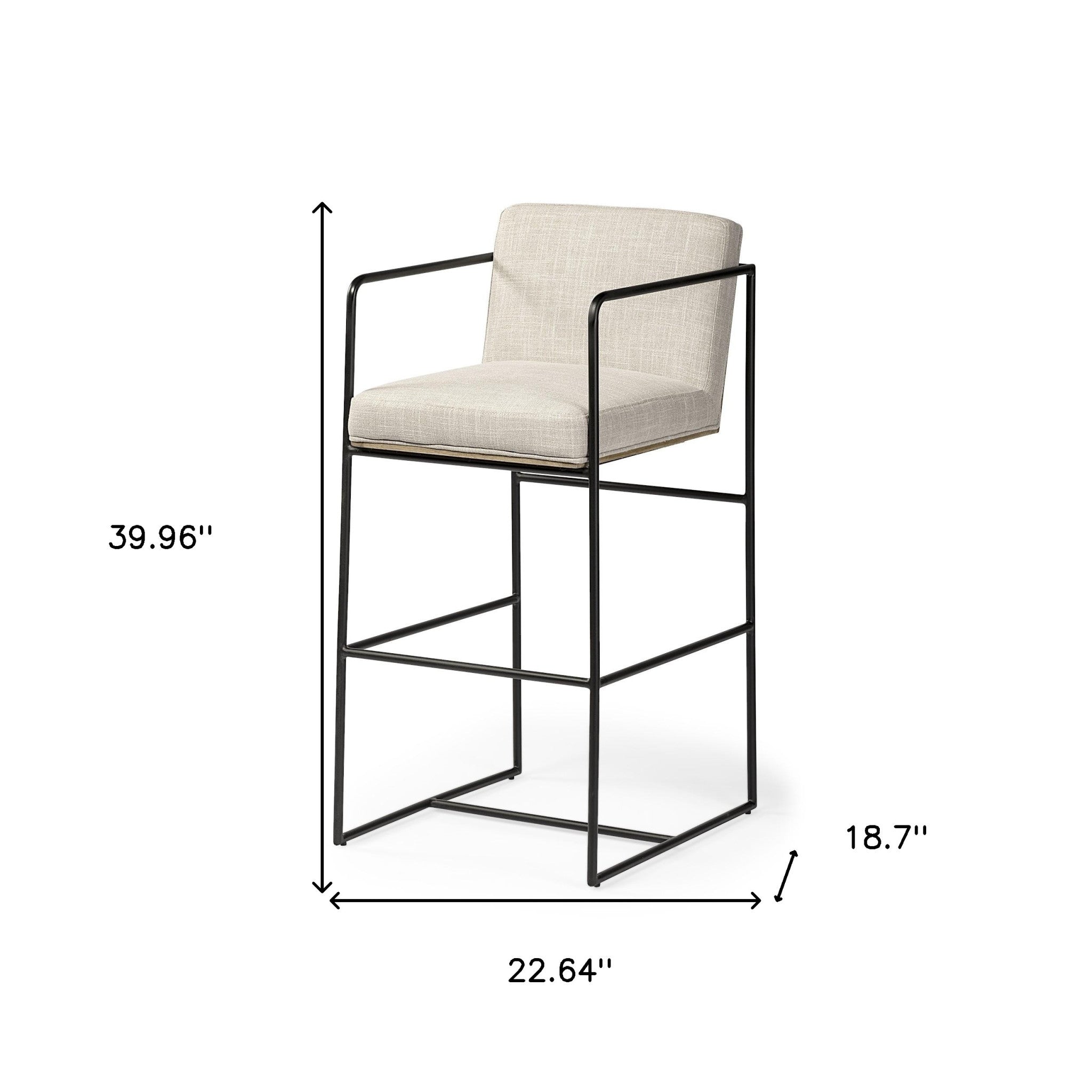 29" Beige And Black Fabric And Metal Counter Height Bar Chair