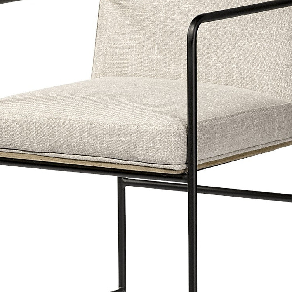 29" Beige And Black Fabric And Metal Counter Height Bar Chair