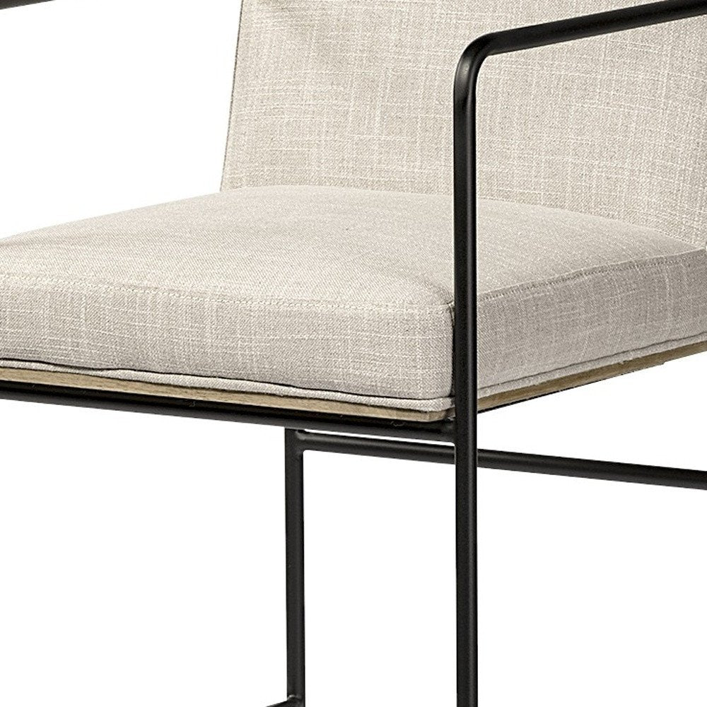 29" Beige and Black Fabric and Metal Counter Height Bar Chair