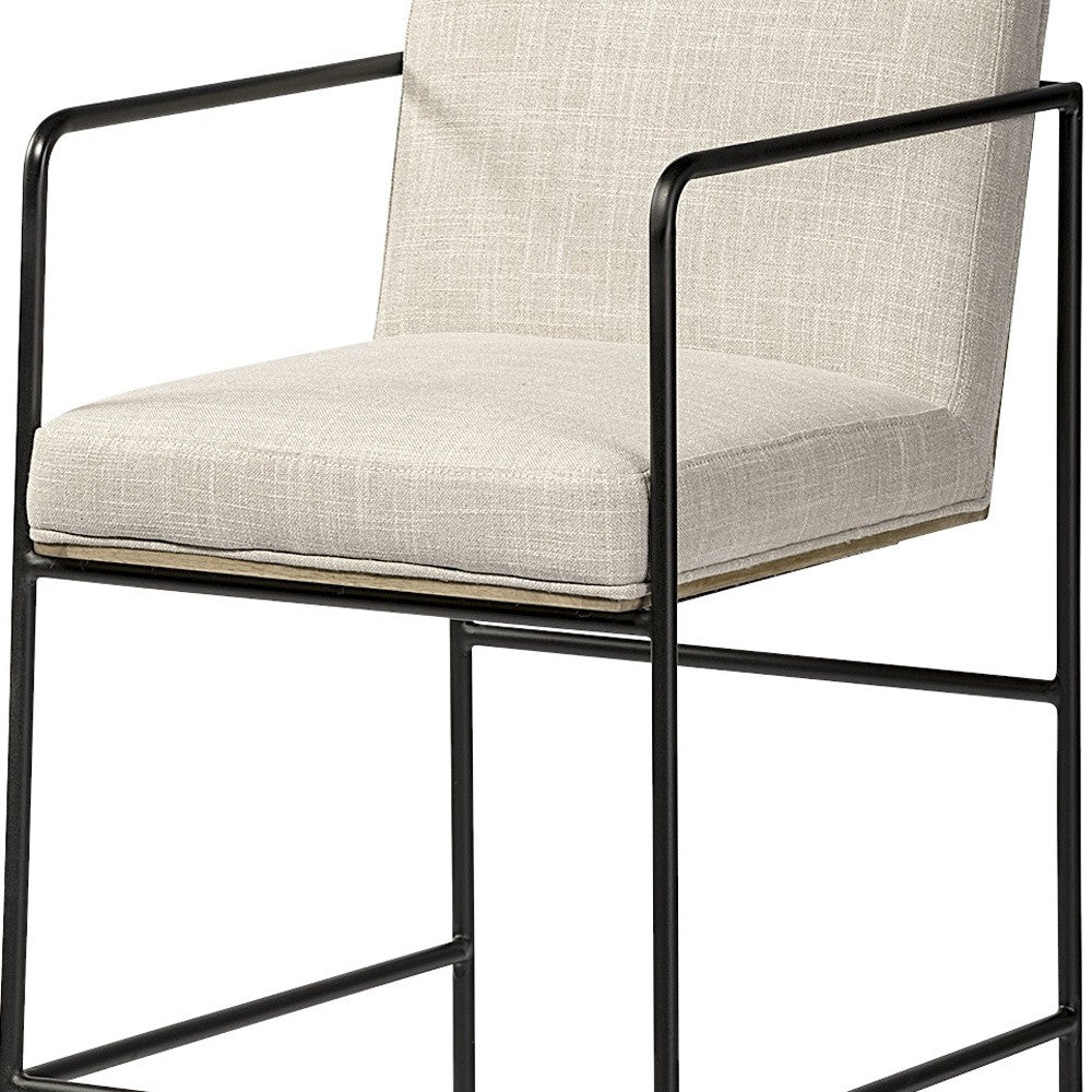 29" Beige And Black Fabric And Metal Counter Height Bar Chair
