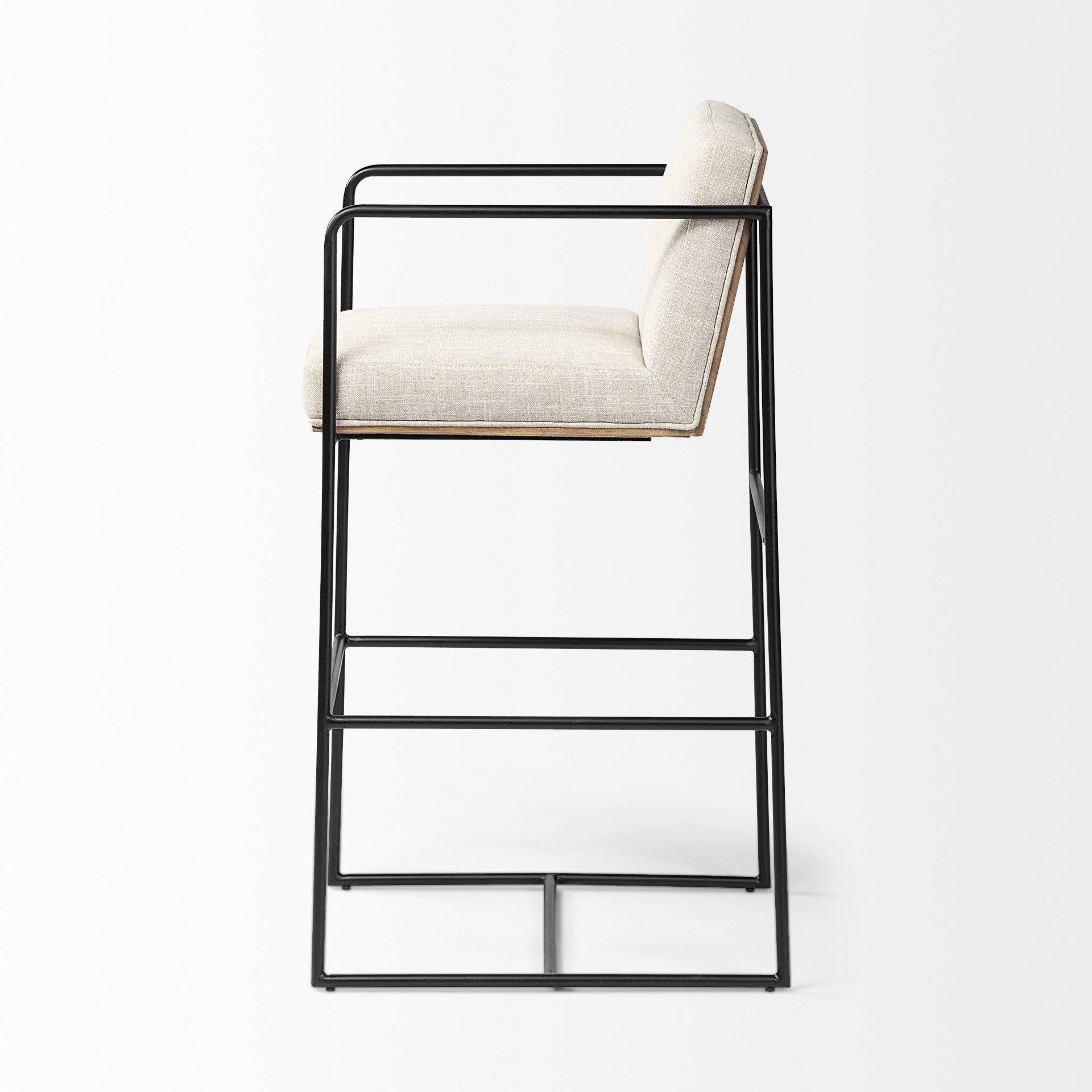 29" Beige And Black Fabric And Metal Counter Height Bar Chair