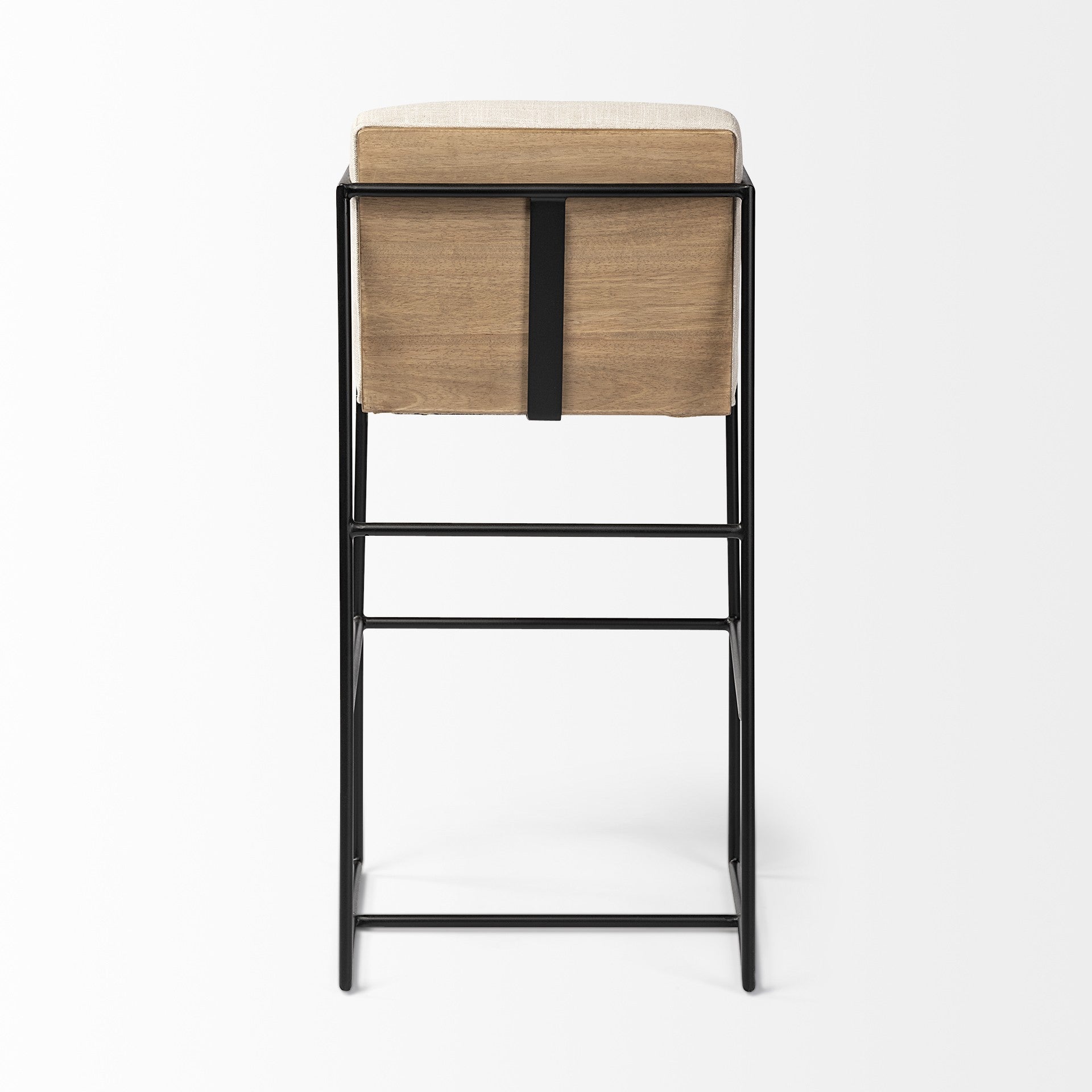 29" Beige And Black Fabric And Metal Counter Height Bar Chair
