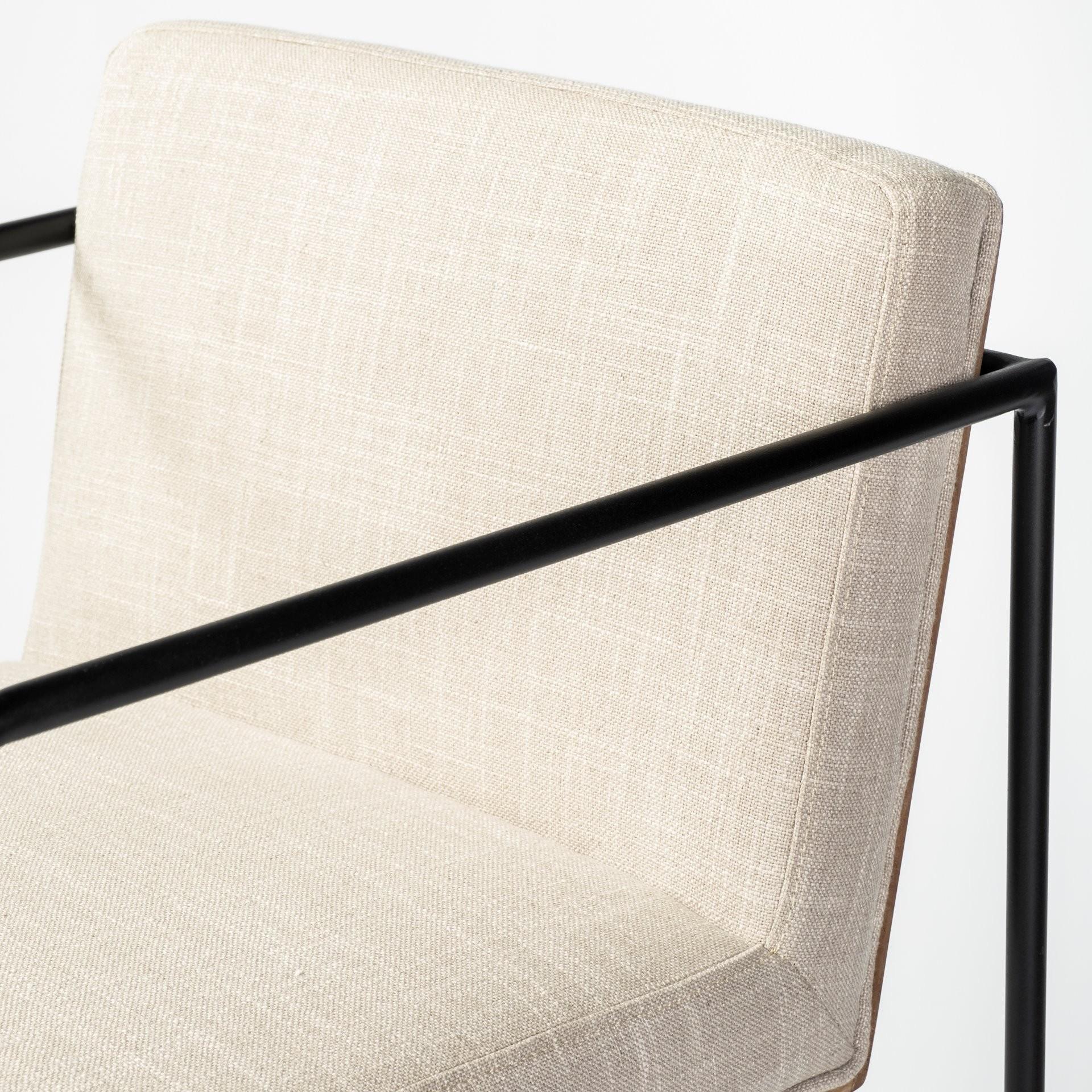 29" Beige And Black Fabric And Metal Counter Height Bar Chair