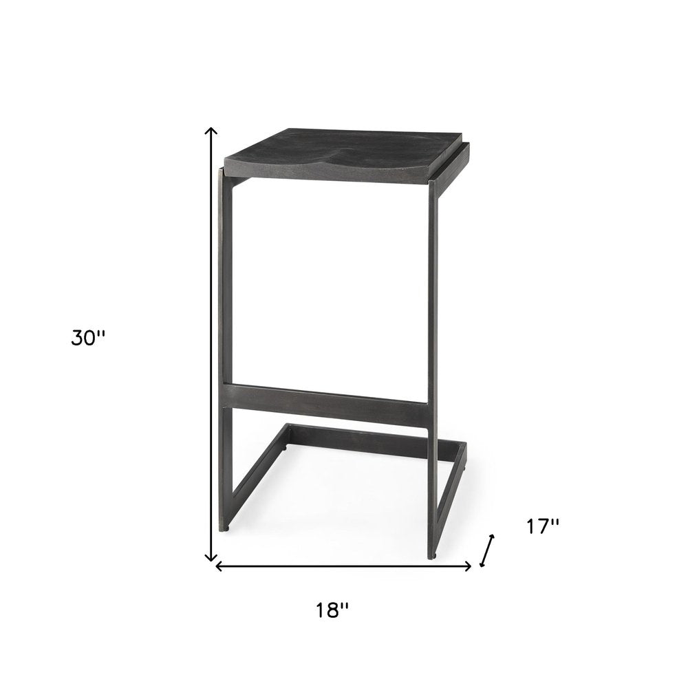 30" Black Wood And Metal Backless Bar Height Bar Chair