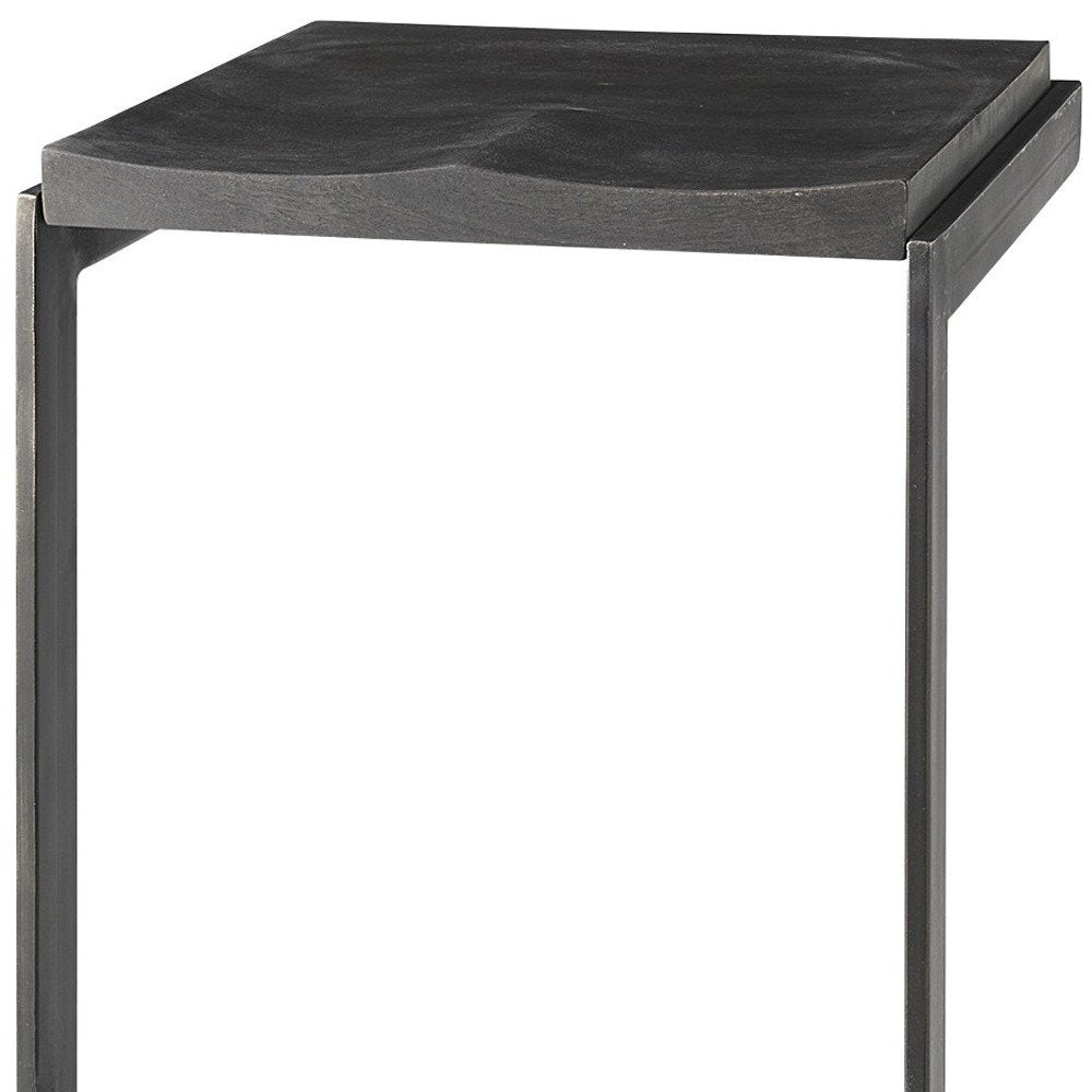 30" Black Wood And Metal Backless Bar Height Bar Chair