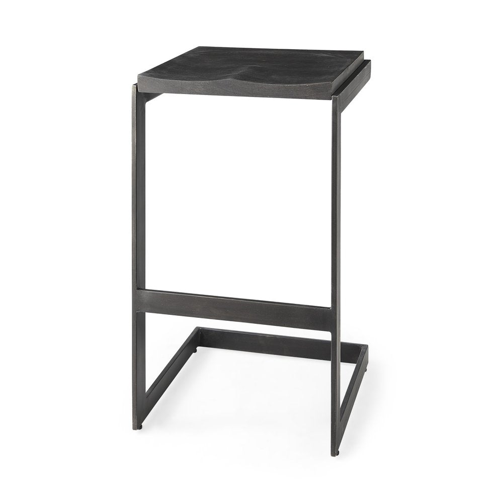 30" Black Wood And Metal Backless Bar Height Bar Chair