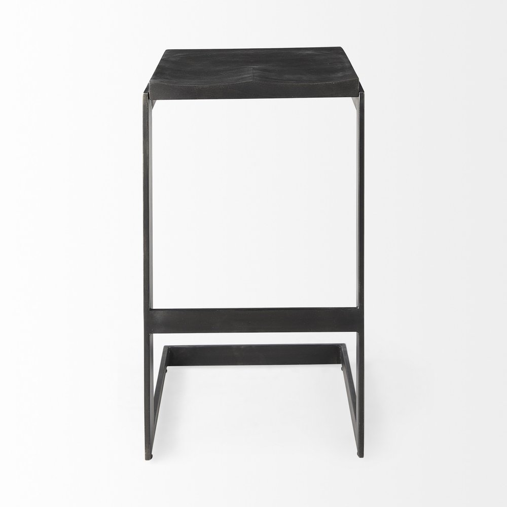 30" Black Wood And Metal Backless Bar Height Bar Chair