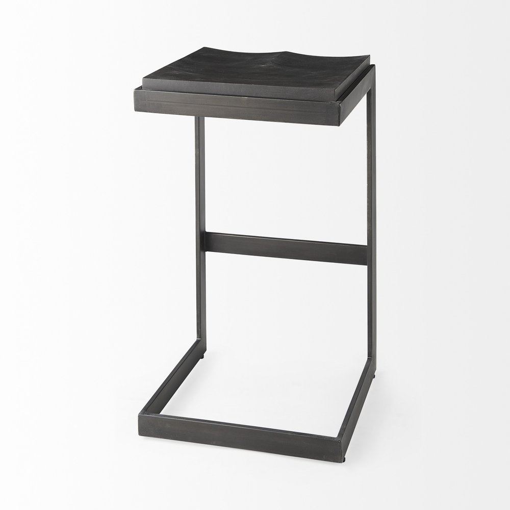 30" Black Wood And Metal Backless Bar Height Bar Chair