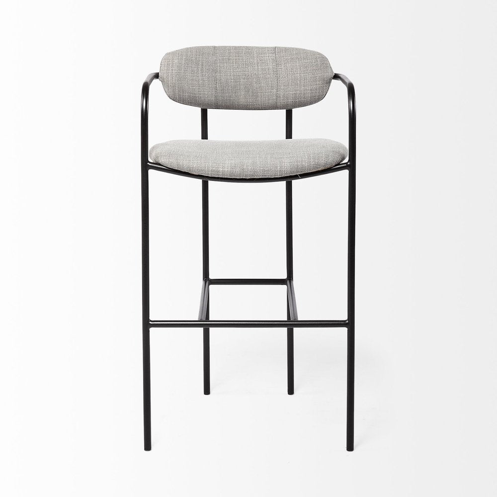 29" Gray and Black Fabric and Steel Bar Chair