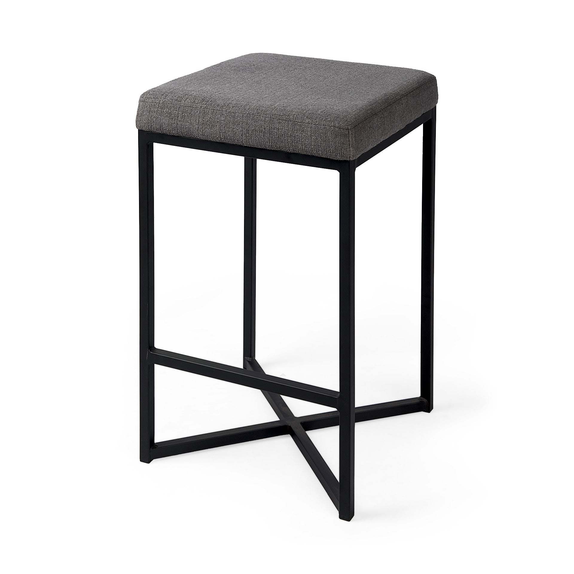 26" Gray And Black Fabric And Metal Backless Counter Height Bar Chair
