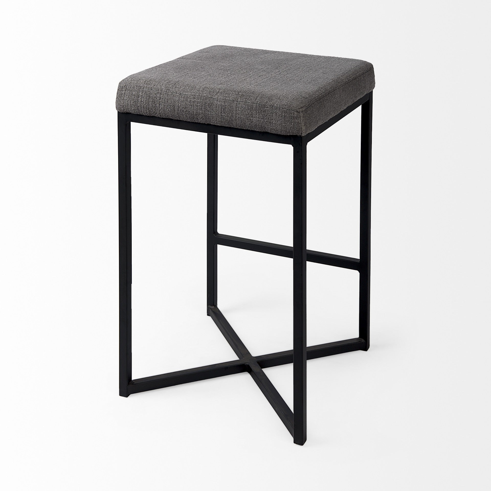 26" Gray And Black Fabric And Metal Backless Counter Height Bar Chair