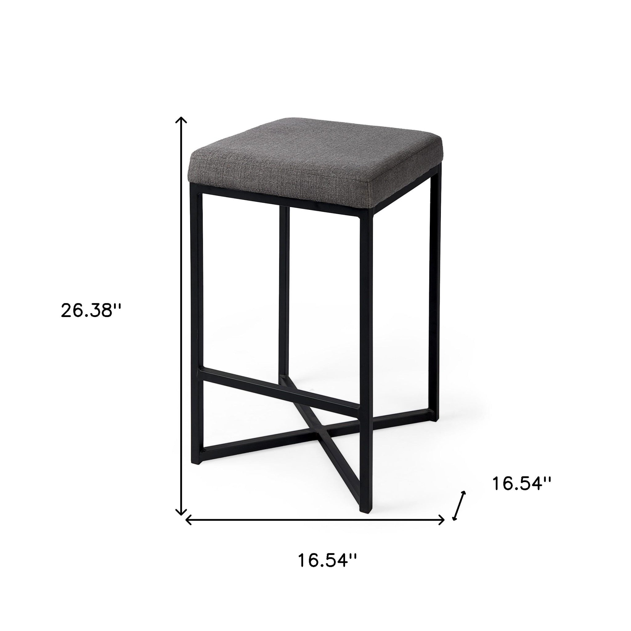 26" Gray And Black Fabric And Metal Backless Counter Height Bar Chair