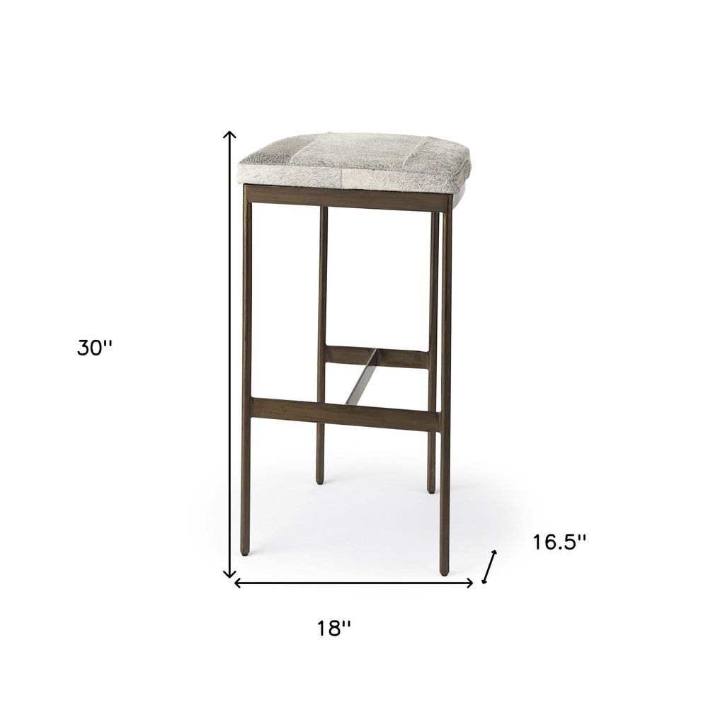 35" Gold Leather and Metal Backless Bar Chair