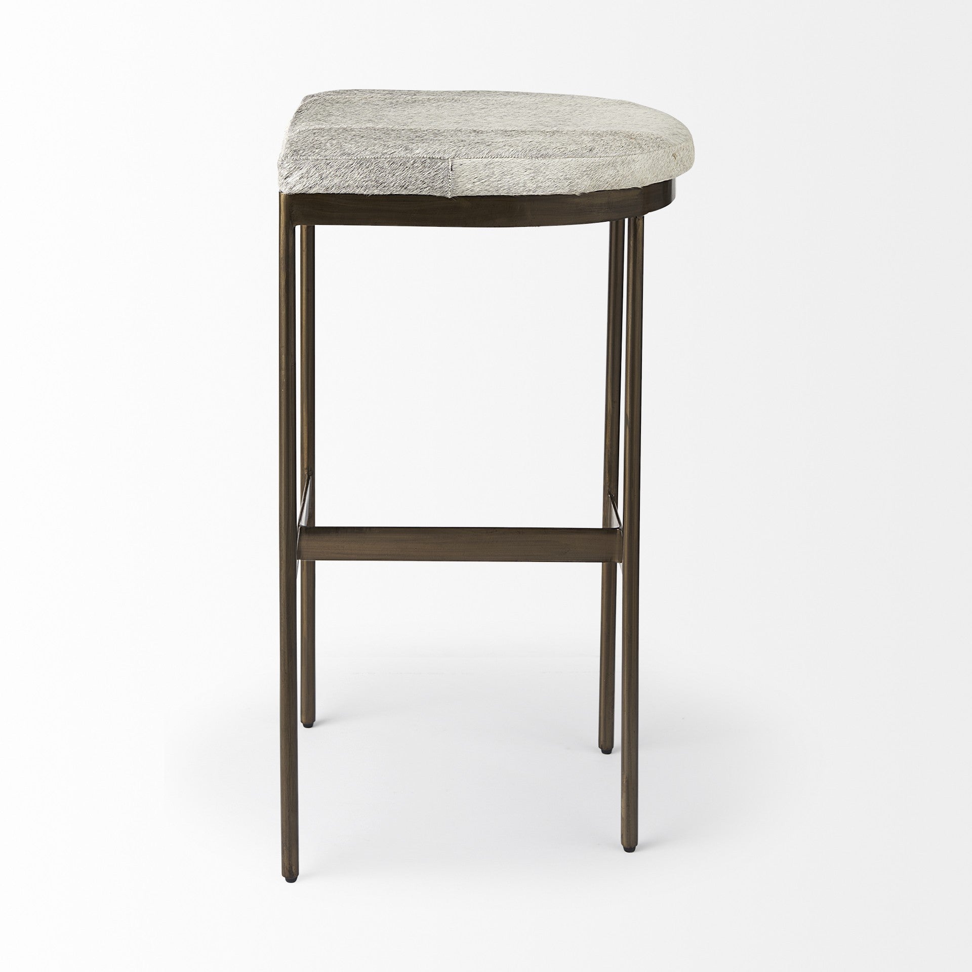 35" Gray And Gold Leather And Hair on Hide Leather And Metal Backless Counter Height Bar Chair