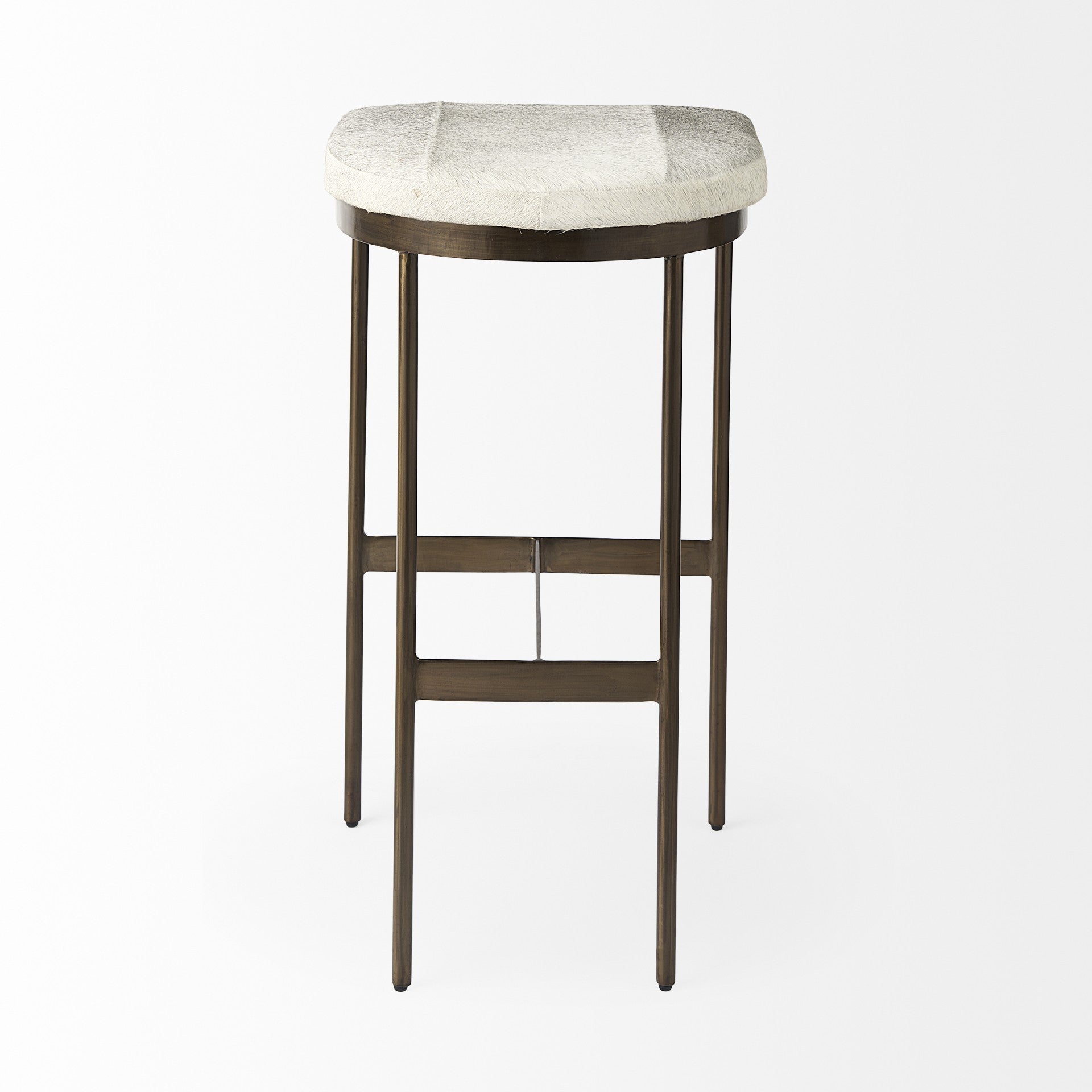 35" Gray And Gold Leather And Hair on Hide Leather And Metal Backless Counter Height Bar Chair