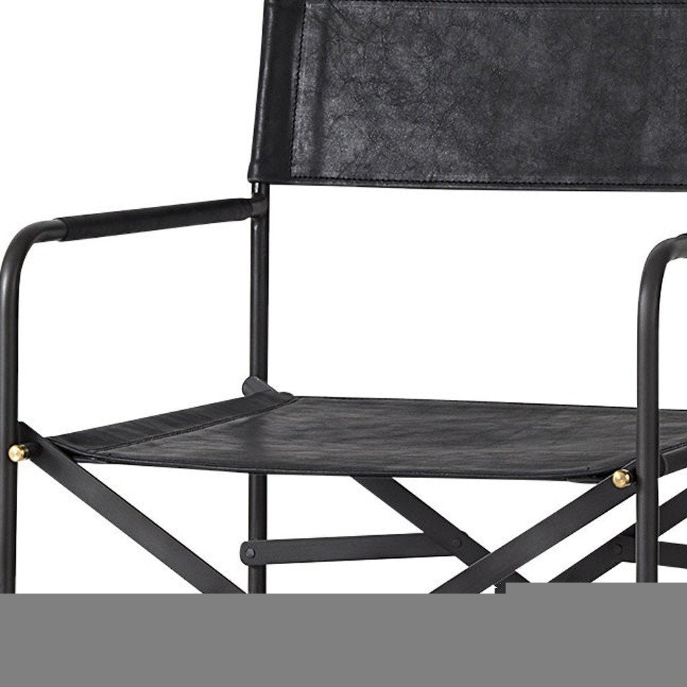 30" Black Leather And Metal Bar Height Bar Chair