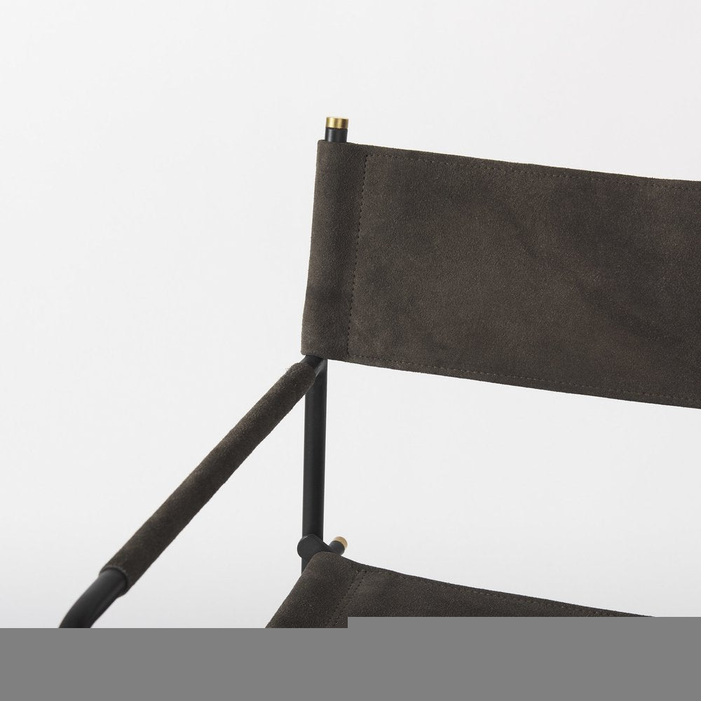 26" Brown And Black Leather And Metal Bar Chair