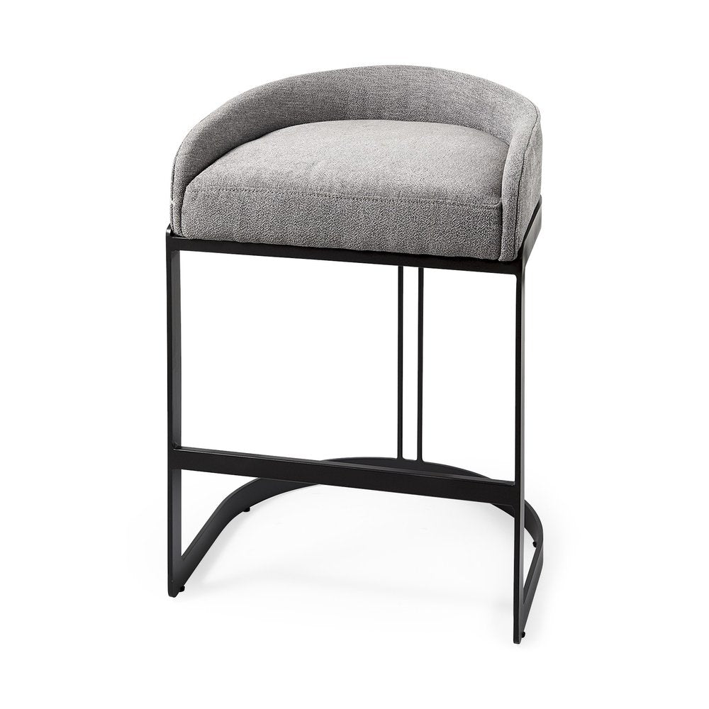 29" Gray and Black Fabric and Metal Low Back Bar Chair
