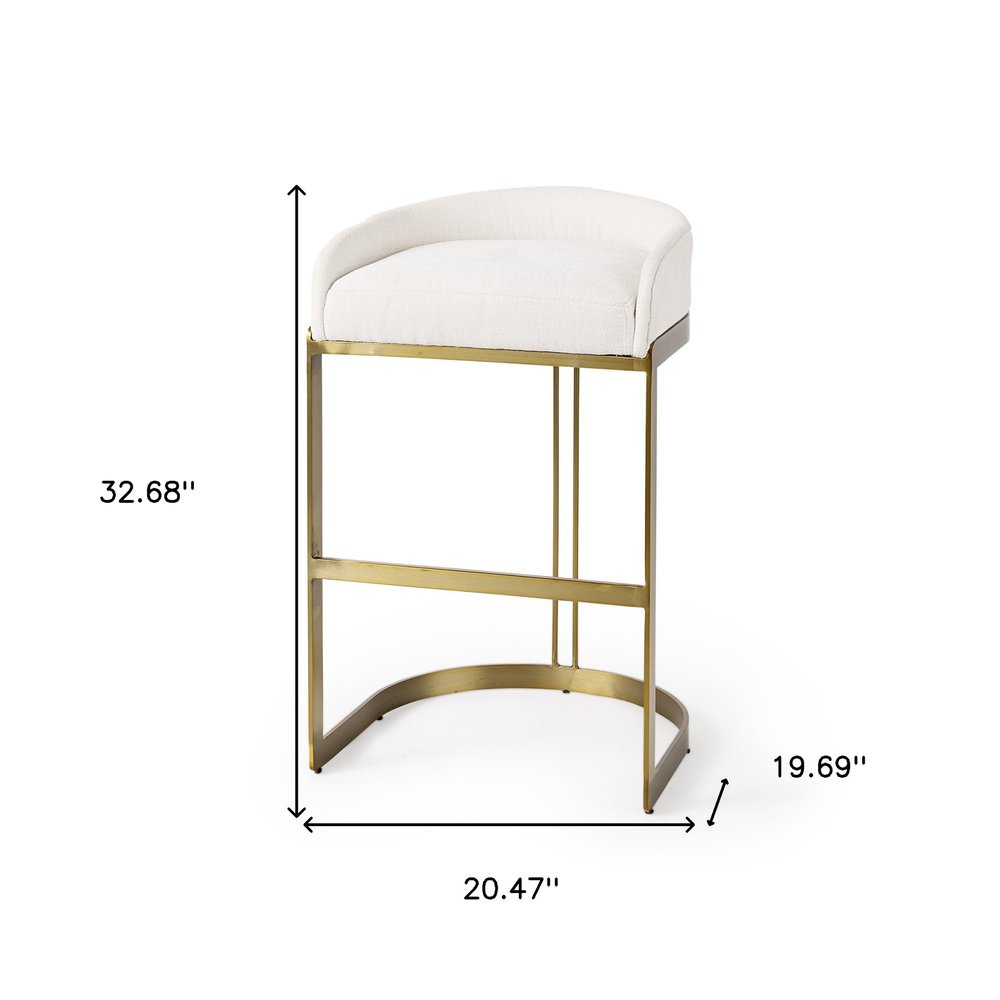 35" White and Gold Fabric and Metal Low Back Bar Chair