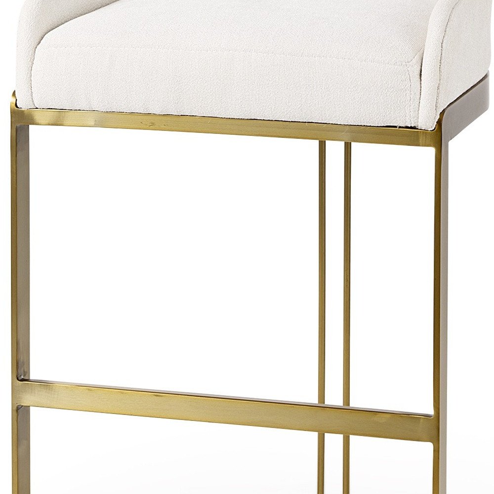35" White and Gold Fabric and Metal Low Back Bar Chair