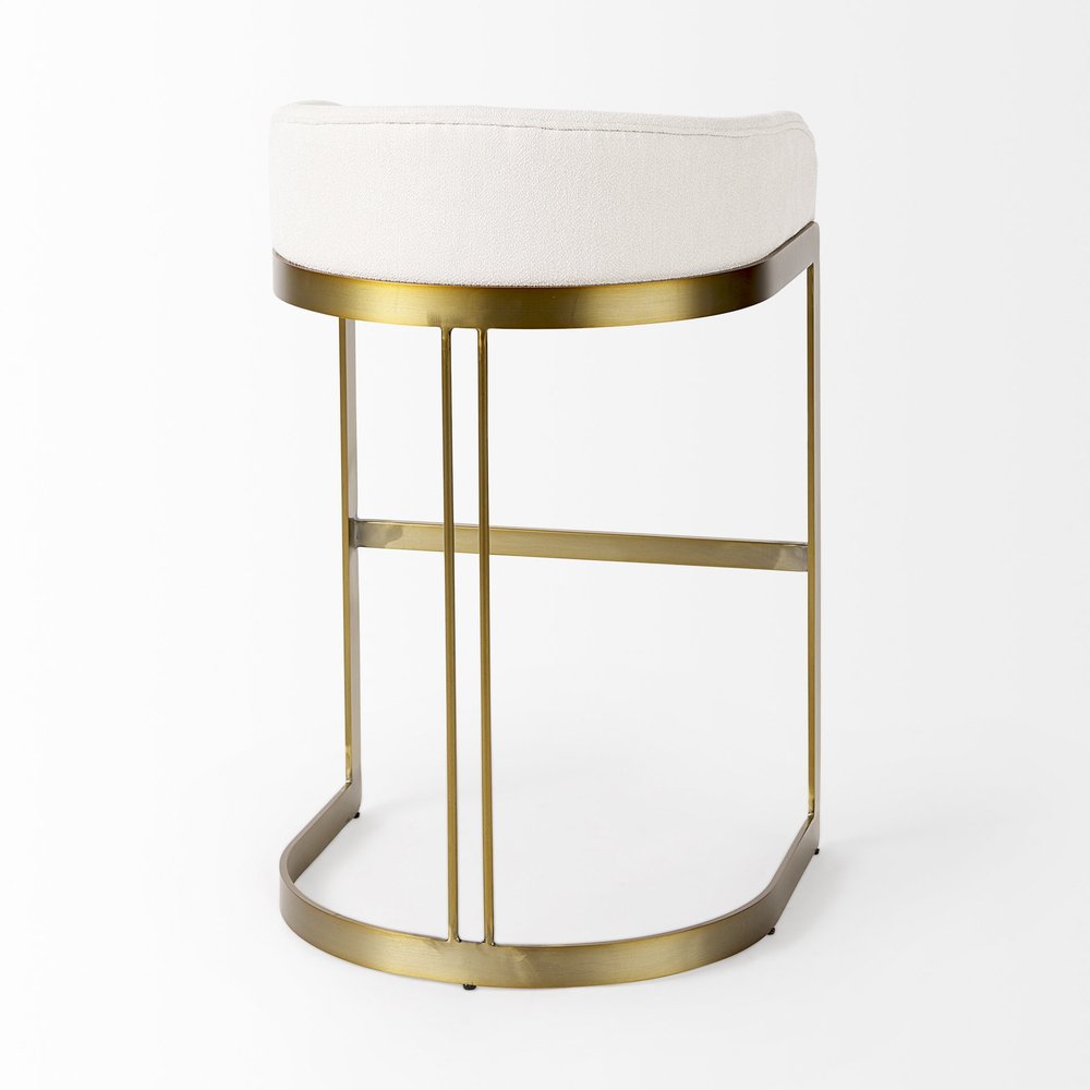 35" White and Gold Fabric and Metal Low Back Bar Chair