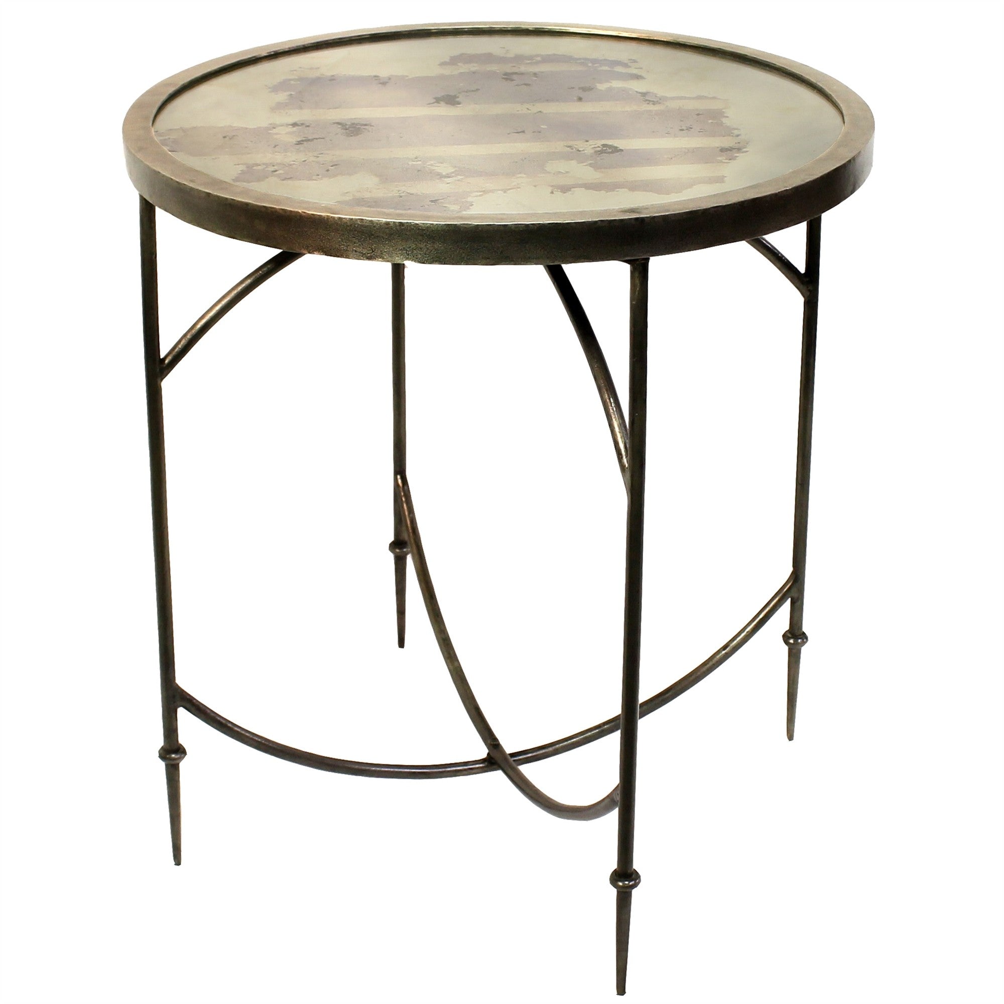 25" Nickel Iron Round Mirrored End Table