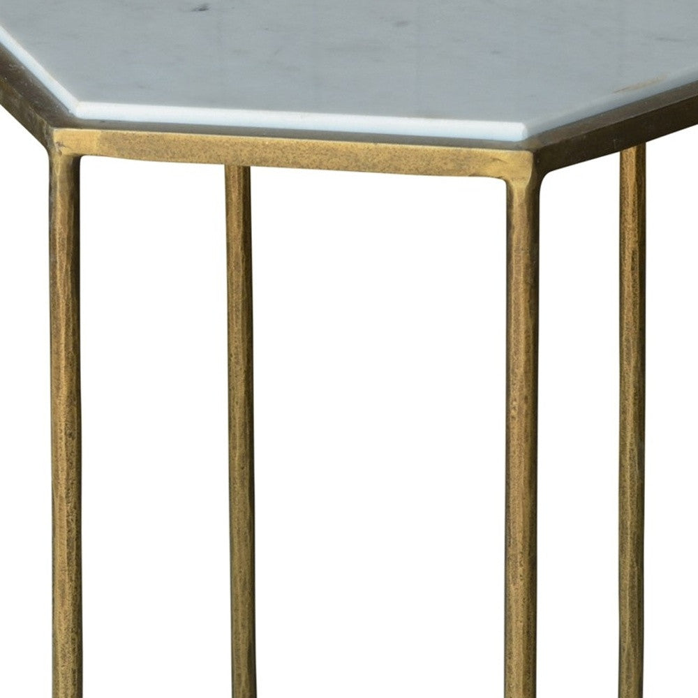 24" Brass And White Iron Round End Table