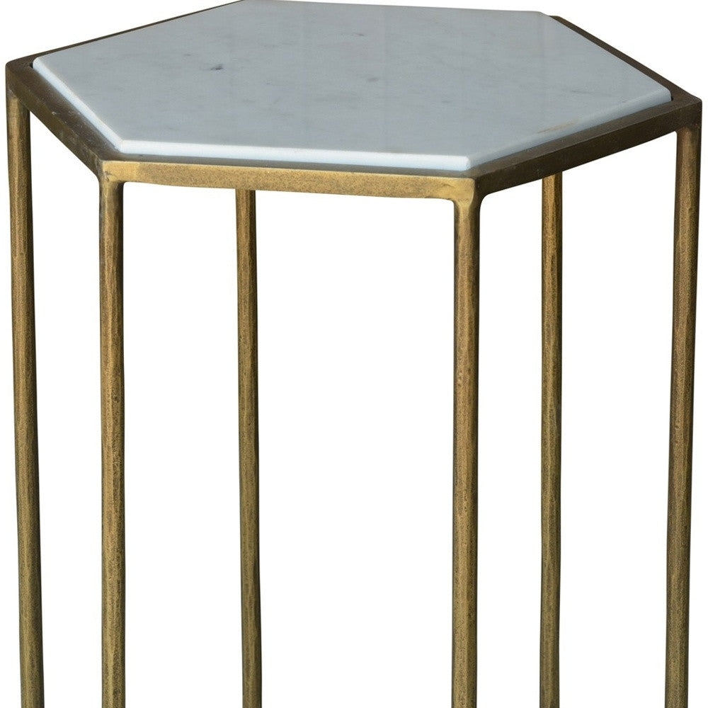 24" Brass And White Iron Round End Table