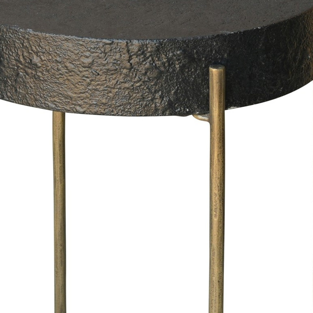 24" Brass And Black Iron Round End Table