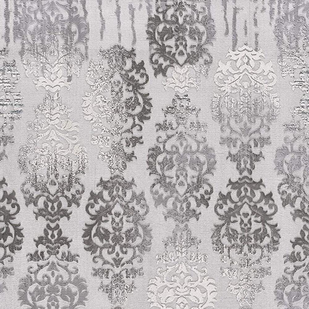 10' Gray Damask Power Loom Runner Rug