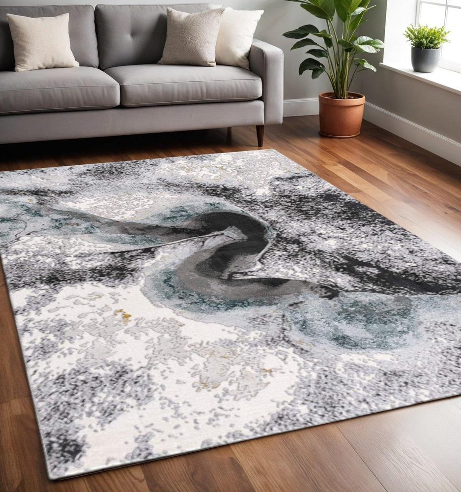5' X 7' Gray Abstract Power Loom Area Rug