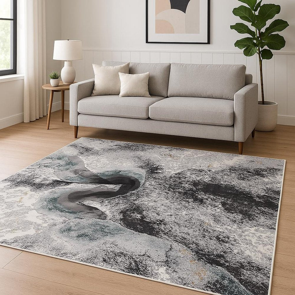 5' X 7' Gray Abstract Power Loom Area Rug