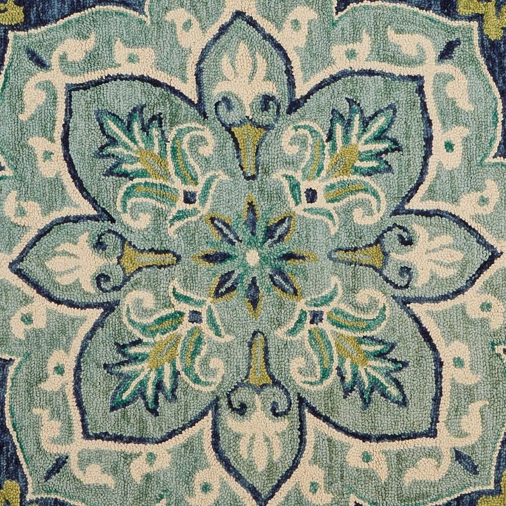 4' Blue And Green Wool Geometric Hand Tufted Round Rug