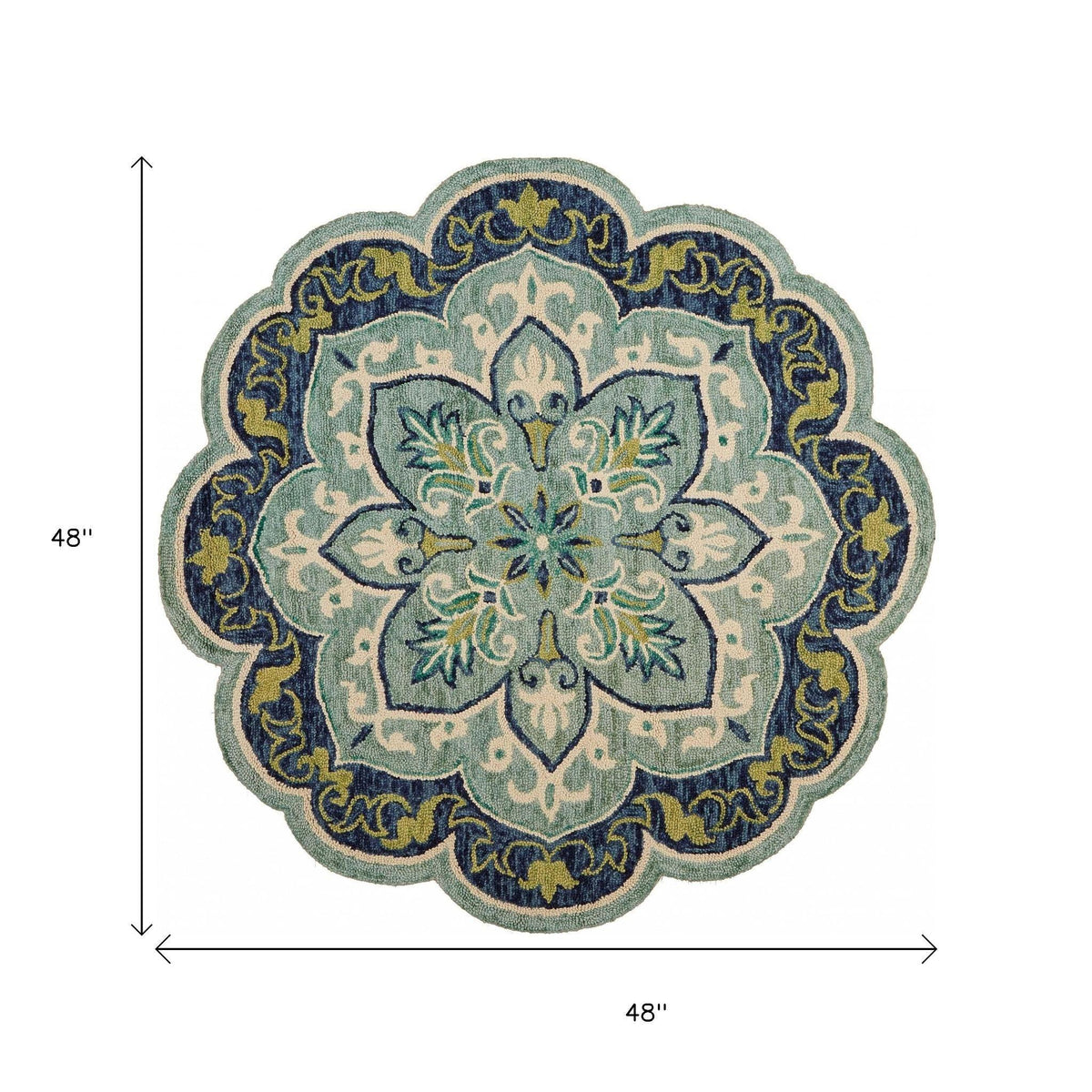4' Blue And Green Wool Geometric Hand Tufted Round Rug